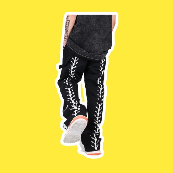 Distressed Stitching Micro Flared Trousers Unisex Wide-leg Denim Boot Cut Jeans - Picture 1 of 3